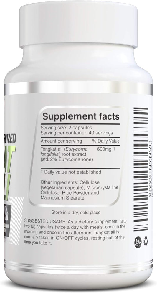 Herbolab Tongkat Ali Root Extract Capsules 200:1, Standardized To 2% E