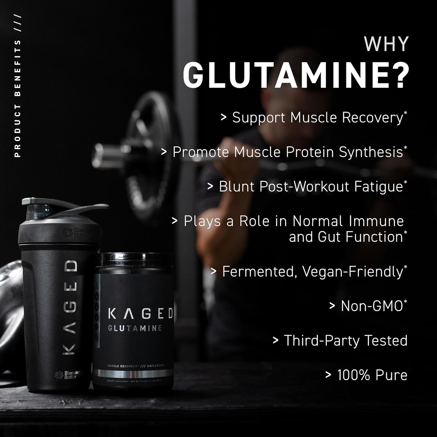 Kaged L-Glutamine Powder 500 Gram, Vegan, Support Recovery,