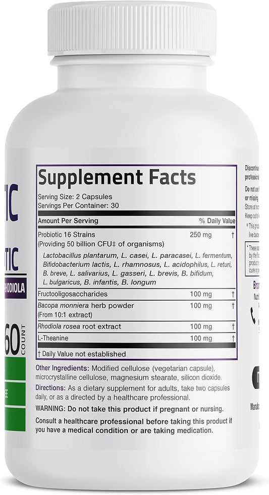 Bronson Brain + Mood Probiotic 50 Billion Cfu Plus Prebiotic With L-Th2.43 Ounces