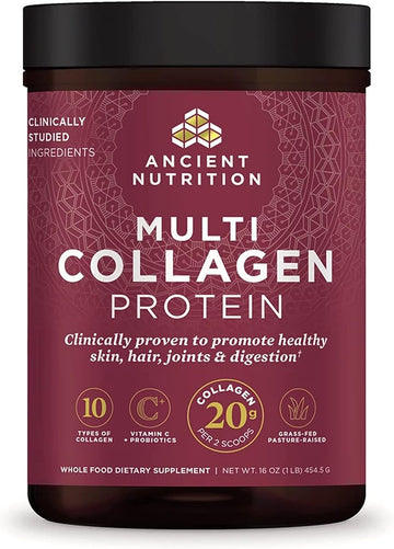 Ancient Nutrition Collagen Powder Protein With Probiotics, Unflavored Multi Collagen Protein With Vitamin C, 45 Servings, Hydrolyzed Collagen Peptides Supports Skin And Nails, Gut Health, 16Oz