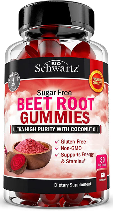 Sugar Free Beet Root Gummies - Nitric Oxide Beet Chews Infused With Coconut Oil For Highest Absorption - Supports Energy