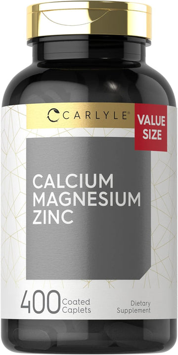 Calcium Magnesium Zinc | 400 Caplets Value Size | Vegetarian, Non-Gmo, Gluten Free Supplement | By Carlyle