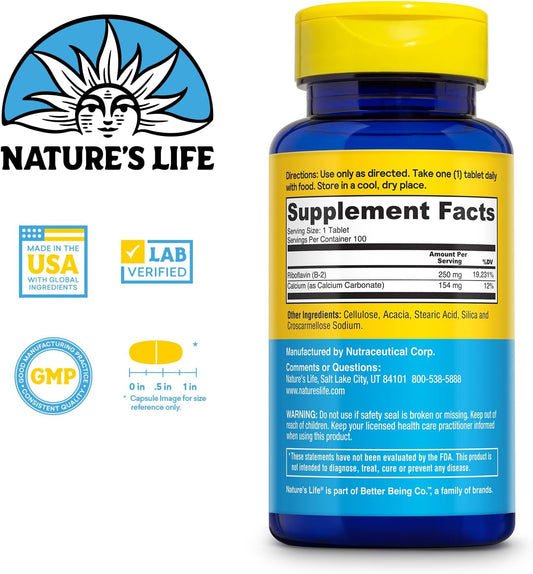 Nature'S Life Vitamin B-2 250 Mg - Vitamin B2 Energy Pills For Metabol