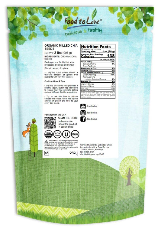 Organic Chia Seeds Powder– Non-Gmo Meal, Ground Raw Chia Seeds, Cold Milled, Kosher, Vegan, Bulk. Rich In Omega-3, Fiber, Protein. Great As Thicker. Perfect For Baking, Salads, Smoothies