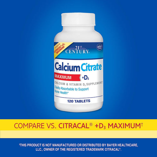 21St Century Calcium Citrate Plus D Maximum Caplets, 120 Count (27493)