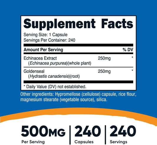 Nutricost Echinacea & Goldenseal Root, 500Mg, 240 Capsules - Vegetaria
