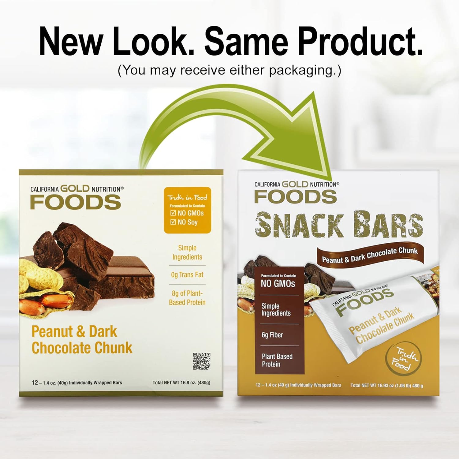 FOODS, Peanut & Dark Chocolate Chunk Bars , 12 Bars, 1.4 oz (40 g) Eac