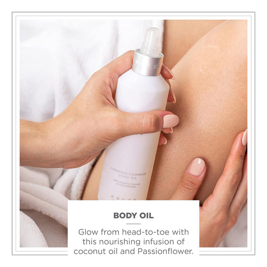 Zents Luminous Cashmere Body Oil (Unzented, Fragrance-Free), Soften and Moisturize Skin with Vitamin E and Organic Coconut Oil, 8