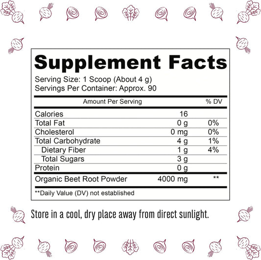 Trubaio Organic Beet Root Powder: Nitric Oxide Booster, Circulation And Stamina Increasing, Usda Organic, Vegan Beetroot