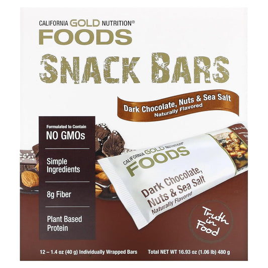 Foods - Dark Chocolate, Nuts, & Sea Salt Bar Gold Bar, 12 Bars, Califo1.28 Pounds