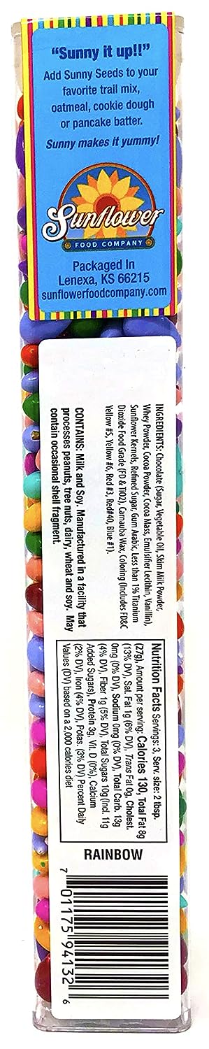 Chocolate Covered Sunflower Seeds Multicolored Candy Coated Treats - Rainbow Party Favors - Sweet And Crunchy Topping - Pack Of 8