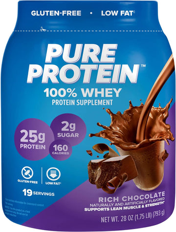 Pure Protein 100% Whey Protein Powder, Rich Chocolate, 25 G Protein, 1.7 Lb