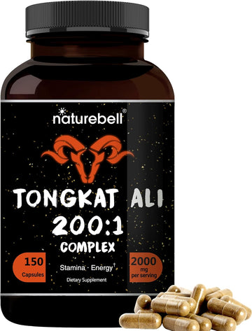 Naturebell Tongkat Ali 200:1 Extract For Men, 2000Mg Per Serving, Indonesia Origin, Eurycoma Longifolia | With Panax Gin
