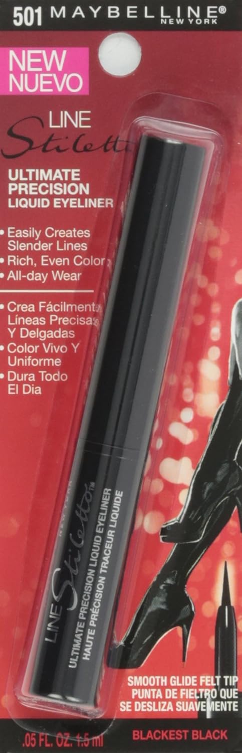 Maybelline New York Line Stiletto Ultimate Precision Liquid Eyeliner, Blackest Black, 0.05 .