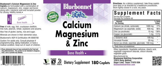 BlueBonnet Calcium Magnesium Zinc Caplets, 180 Count180 Count