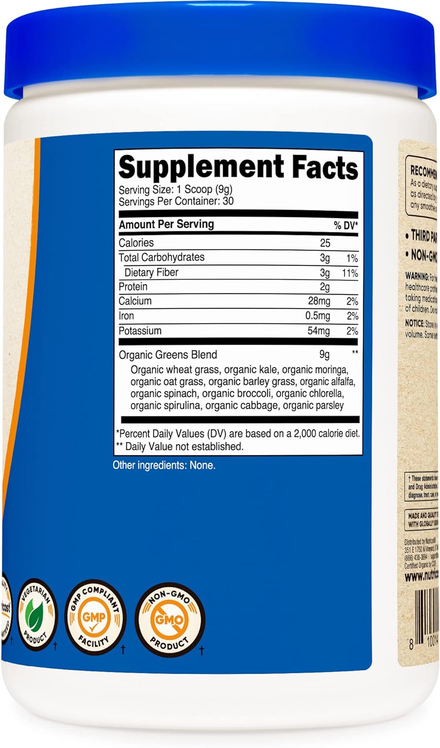 Nutricost Organic Greens Powder, 30 Servings - Superfood Powder, Certi