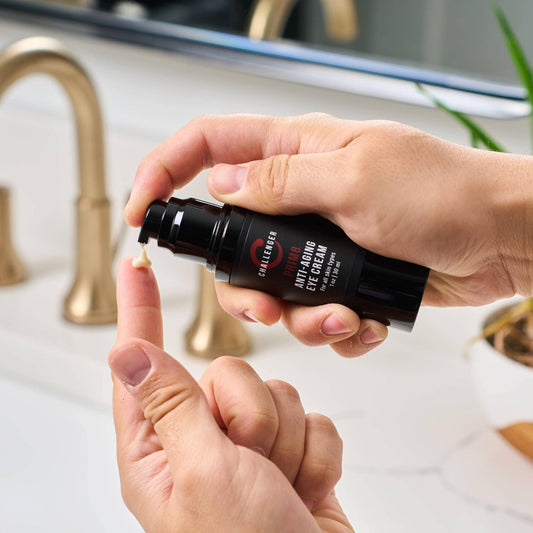 Challenger Men's Primo - Men's Anti Aging Trio - Face Serum, Face Moisturizer, & Eye Cream - Formulas incl. Copper Tri-Peptide, 4D Hyaluronic Acid, Aloe, Vitamin C & More - Firm Skin & Reduce Wrinkles