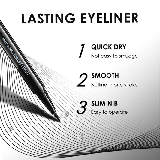 CARSLAN Longlasting Liquid Eyeliner, Waterproof, Smudgeproof, 12H Longwear Eye Liner Pencil, Black, 1Count