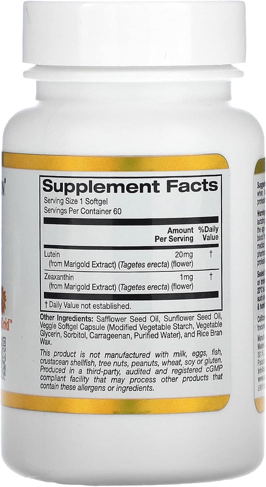 Lutein With Zeaxanthin, 20 Mg, 60 Veggie Softgels, Californi