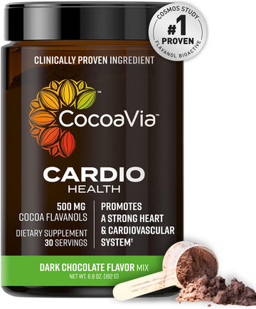 Cocoavia Cardio Health Cocoa Powder, 30 Servings, 500Mg Cocoa Flavanols, Support Heart Health, Boost Nitric Oxide, Impro