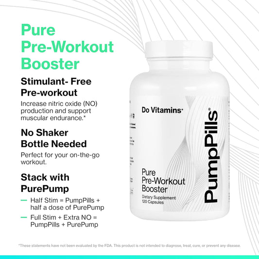 Pumppills Nitric Oxide Supplements For Men & Women - L Citrulline L Arginine Supplement - Stimulant Free Pre Workout Pil