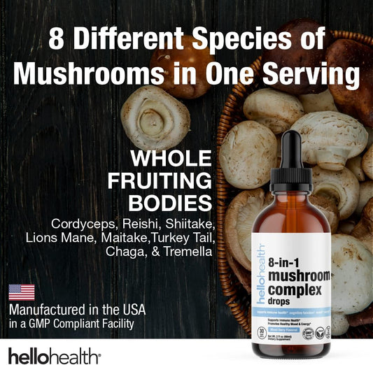 8-In-1 Mushroom Supplement Drops  Nootropics Brain Support Supplement  Lions Mane Liquid Mushroom Complex + Turkey Tai