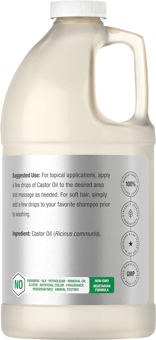 Castor Oil 64oz | for Hair Health, Eyelashes & Eyebrows | Hexane Free & Cold Pressed | Vegetarian, Non-GMO | By Horbaach