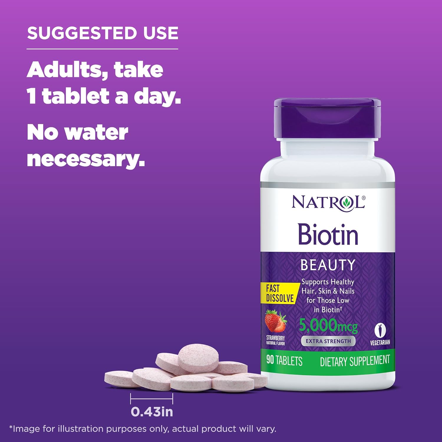 Natrol Beauty Biotin 5000mcg, Dietary Supplement for Healthy Hair, Ski