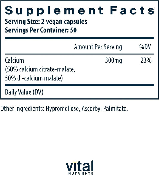 Vital Nutrients Calcium Citrate And Malate Complex 150Mg | Vegan Suppl