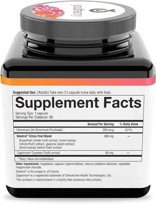 Youtheory Daily Fat Burner - Supports Body Composition & Metabolism - With Citrus Fruit Blend, Chromium & Cayenne Extract - Gluten, Soy & Dairy Free - 60 Vegetarian Capsules