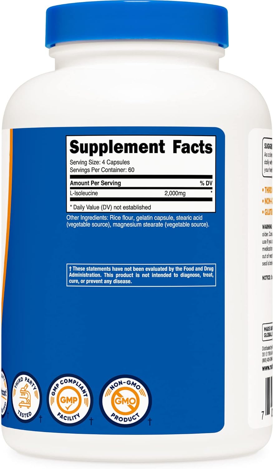 Nutricost L-Isoleucine 2000mg Per Serving, 240 Capsules (60 Servings)2