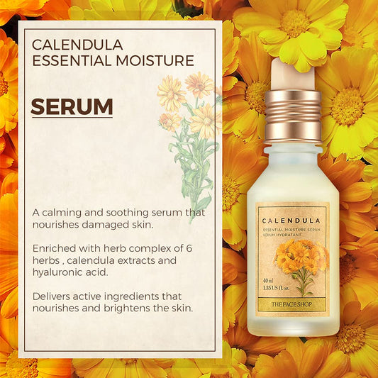 The Face Shop Calendula Essential Moisture Serum | Instant Moisturizing & Soothing Cream For Hydration On Dry & Itchy Skin | Daily Skincare With Moisturizing & Soothing Formula, 1.35