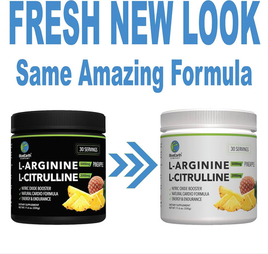 Blueearth Company L-Arginine 5000Mg + L-Citrulline 2000Mg Complex Powder Supplement - Nitric Oxide Booster - Energy & En