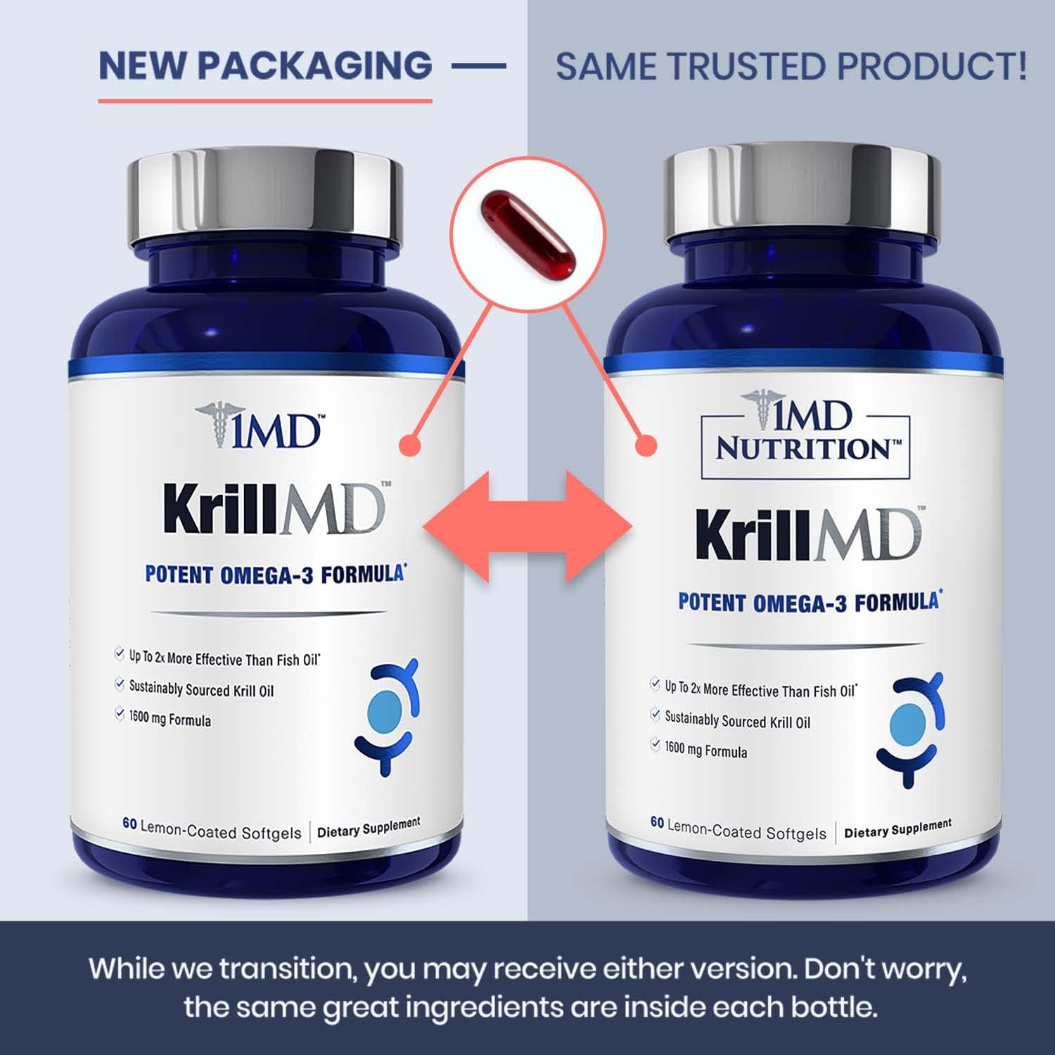 1MD Nutrition KrillMD - Antarctic Krill Oil Omega 3 Supplement with As