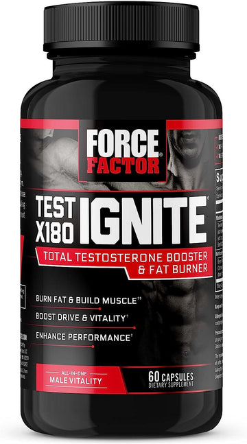 Force Factor Test X180 Ignite Testosterone Booster For Men, Testosterone Support Supplement To Help Burn Fat, Boost Vitality, And Increase Energy, 60 Capsules