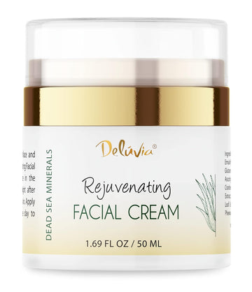 Deluvia Face Moisturizer Cream with Organic Aloe Vera, Organic Coconut Oil, Vitamin C, Vitamin E and Rosehip Oil. Daily Facial Lotion for Dry Skin, Sensitive Skin. Rejuvenating Facial Cream