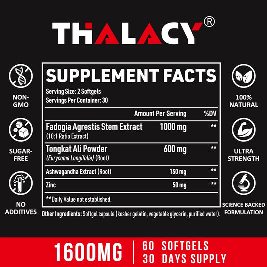 Thalacy 1600Mg Fadogia Agrestis Tongkat Ali Supplement, Fadogia Agrestis Extract For Men With Ashwagandha - Maximum Stre