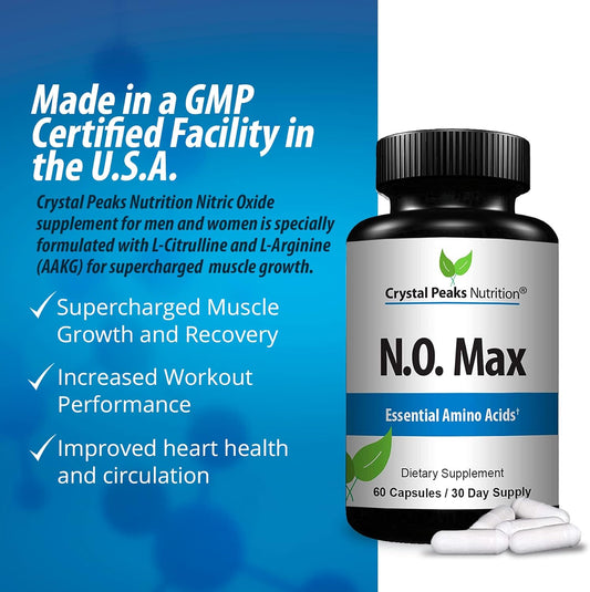Crystal Peaks Nutrition N.O. Max Nitric Oxide Supplement - L Arginine, Citrulline Malate, Aakg, Beta Alanine Pre-Workout