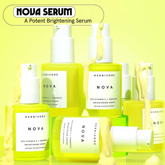 HERBIVORE Nova Brightening Serum for Face – 15% Vitamin C & Turmeric, Improves Dark Spots & Hyperpigmentation, Plant-based, Vegan, Cruelty-free, 30 / 1
