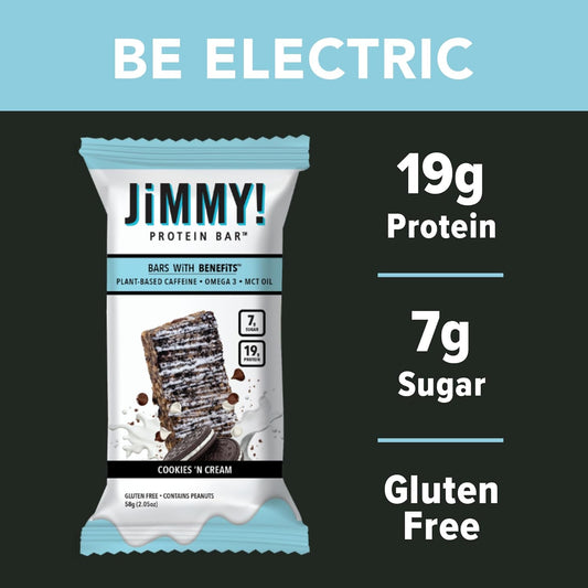 Jimmy! Protein Bar, Cookies And Cream, Wake And Focus, 12 Count - Ener0.67 Ounces