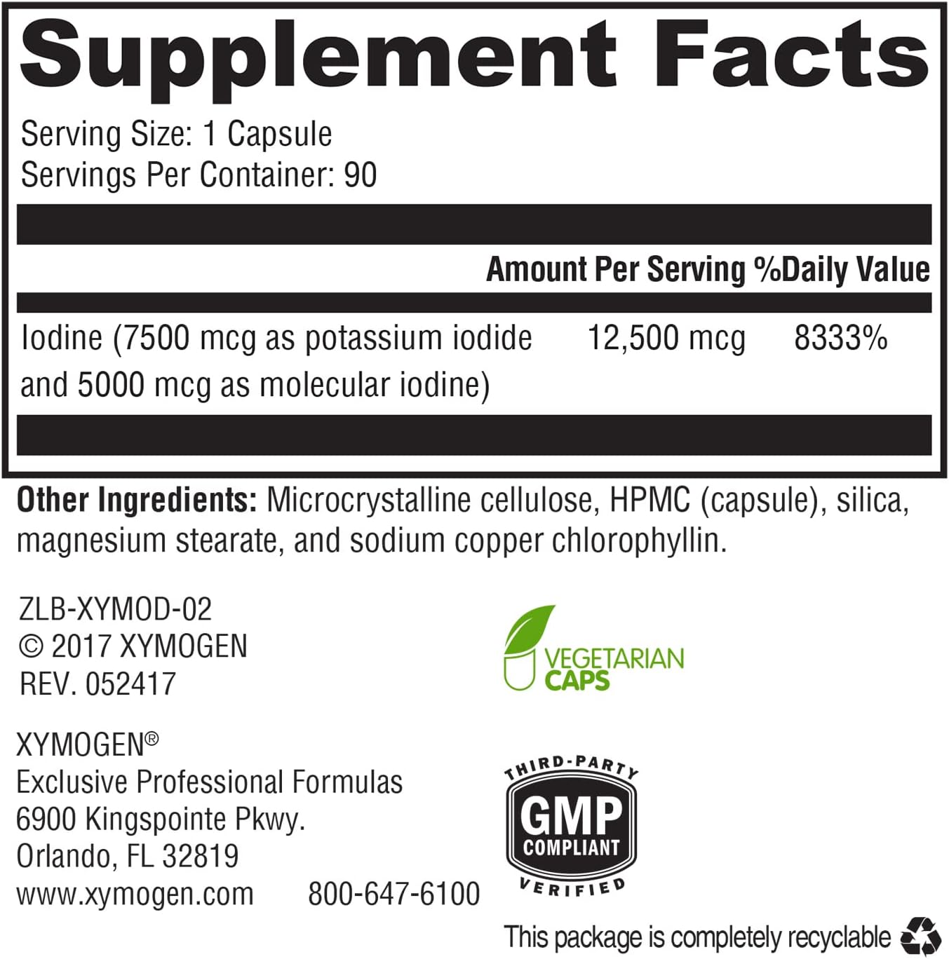XYMOGEN XymoDine Iodine Supplement - High Potency Iodine 12.5 g to Sup