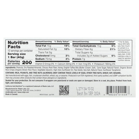 Foods - Caramel Almond Bars, 12 Bars, 1.4 Oz (40 G) Each, California G