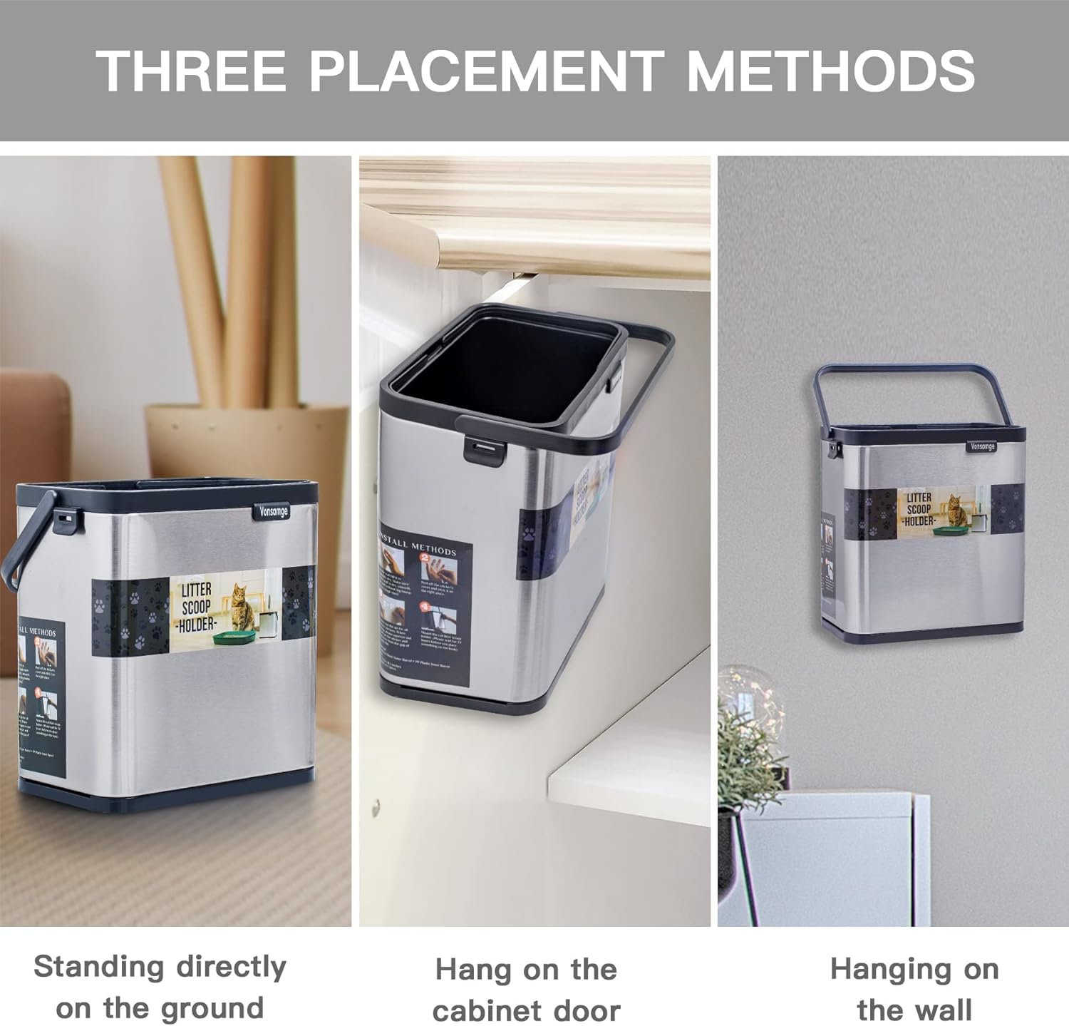 Vonsamge Universal Cat Litter Scoop Holder, Stainless Steel