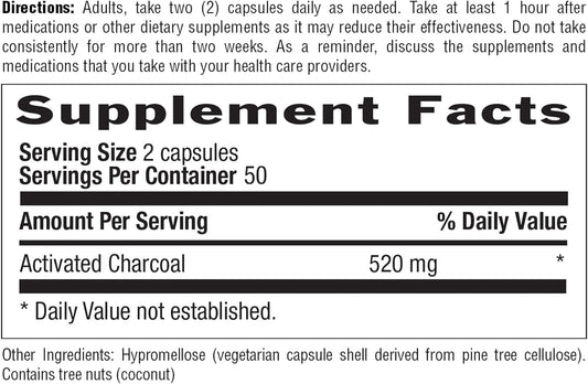 Country Life Activated Charcoal, Digestive Aid, 260Mg, 100 V