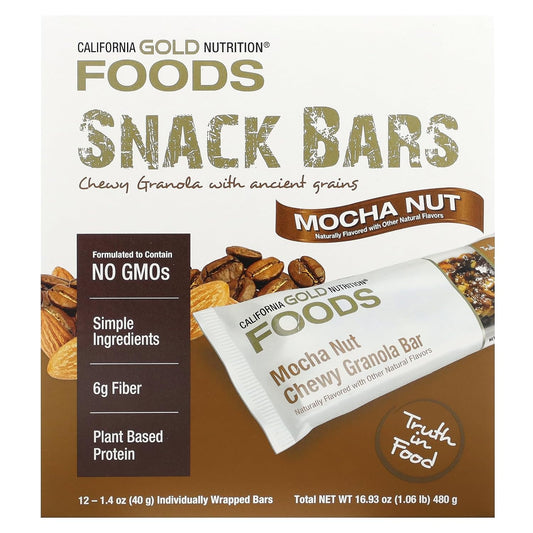 Foods - Mocha Nut Chewy Granola Bars, 12 Bars, 1.4 Oz (40 G) Each, California Gold