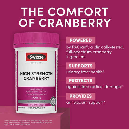 Swisse Cranberry Pills For Women & Men | Pacran Cranberry Extract Supplement 25000Mg | Urinary Tract Health Support For Uti * | Bladder & Kidney Support * | 100 Softgel Capsules