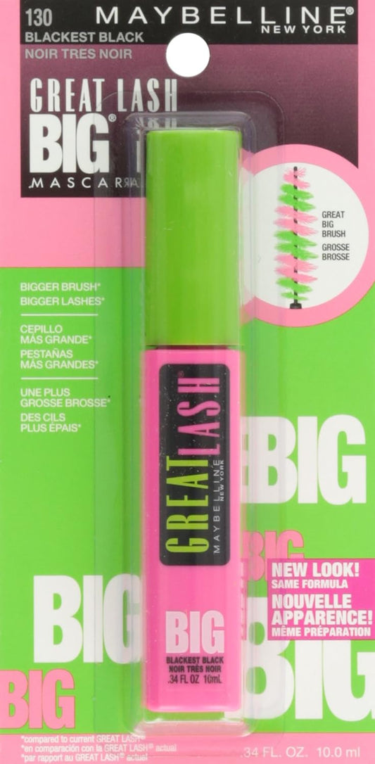 Maybelline New York Great Lash Big Washable Mascara, Blackest Black 130, 0.34 uid