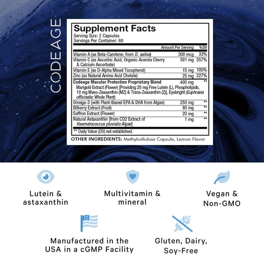 Codeage Eyes Vitamins - Areds 2 Vitamins Formula Supplement - Astaxant