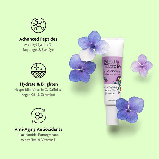 Mad Hippie Eye Cream - Anti-Aging Under Eye Cream for Dark Circles and Puffiness with Niacinamide, Peptides, Kakadu Plum & Licorice, Eye Treatment with Skin-Brightening Vitamin C, 0.5