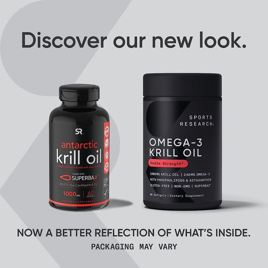 Sports Research Krill Oil Supplement with EPA & DHA Omega 3, Phospholipids & Astaxanthin from Antarctic Krill - Highest